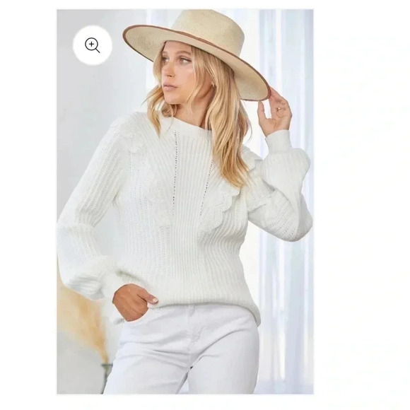 Andree  by unit Mock Neck Ribbed White Sweater - Picture 1 of 8